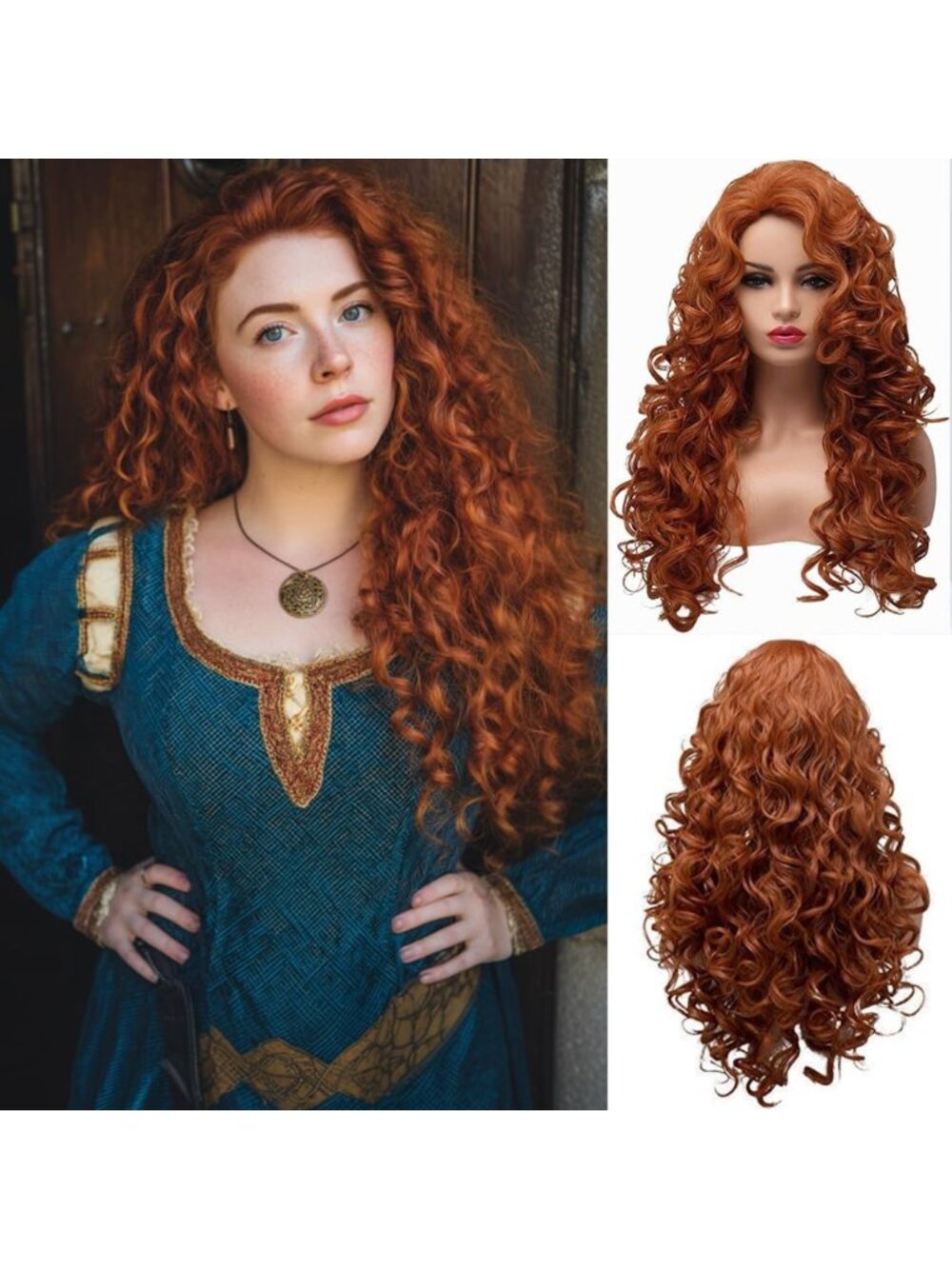 Curly Fox Red Wig - Wavy Full Head Copper Red Hair for Halloween & Cosplay Party